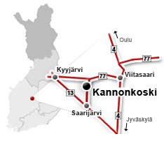 Karttakuva Kannonkosken sijainnista Suomessa.